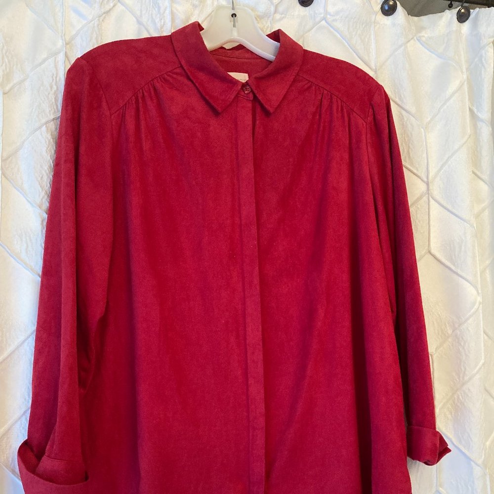 Red sueded blouse with covered buttons - Chico's Size 3